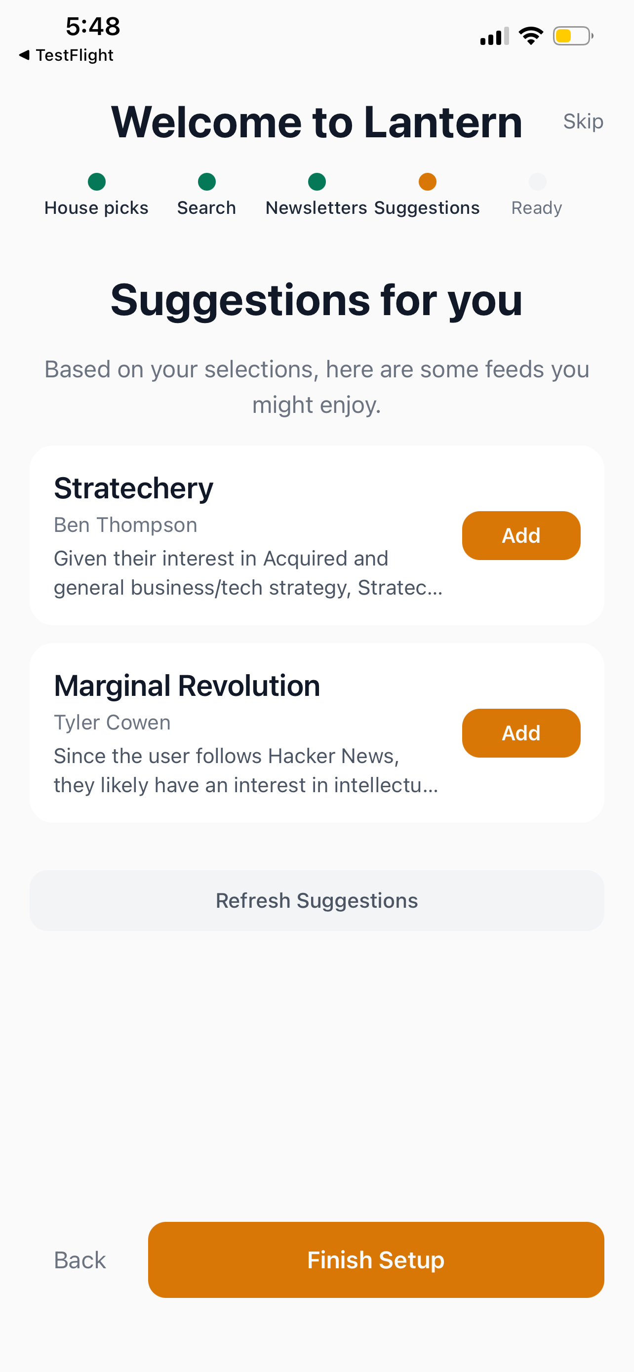 Suggestions onboarding