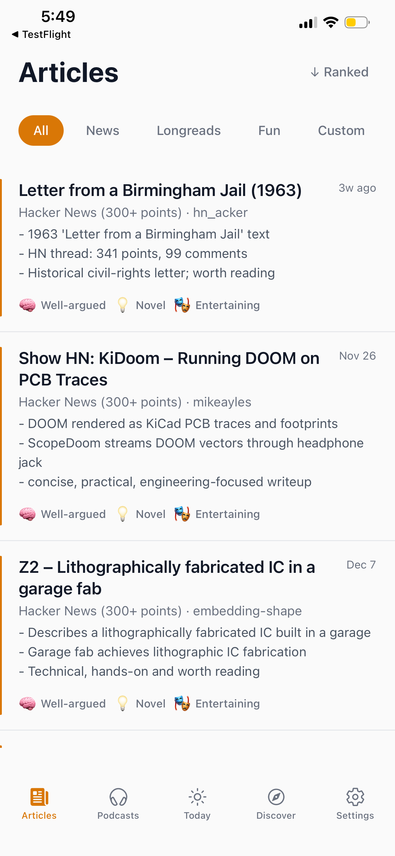 Article feed view